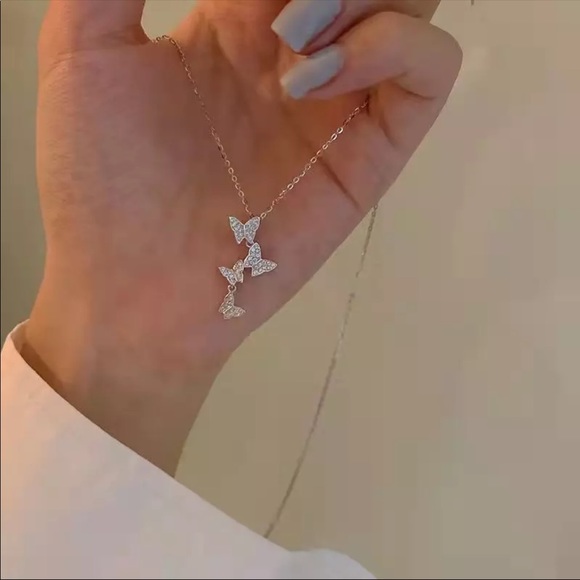 New 925 Silver Multi Butterfly Diamond Necklace - Picture 13 of 15